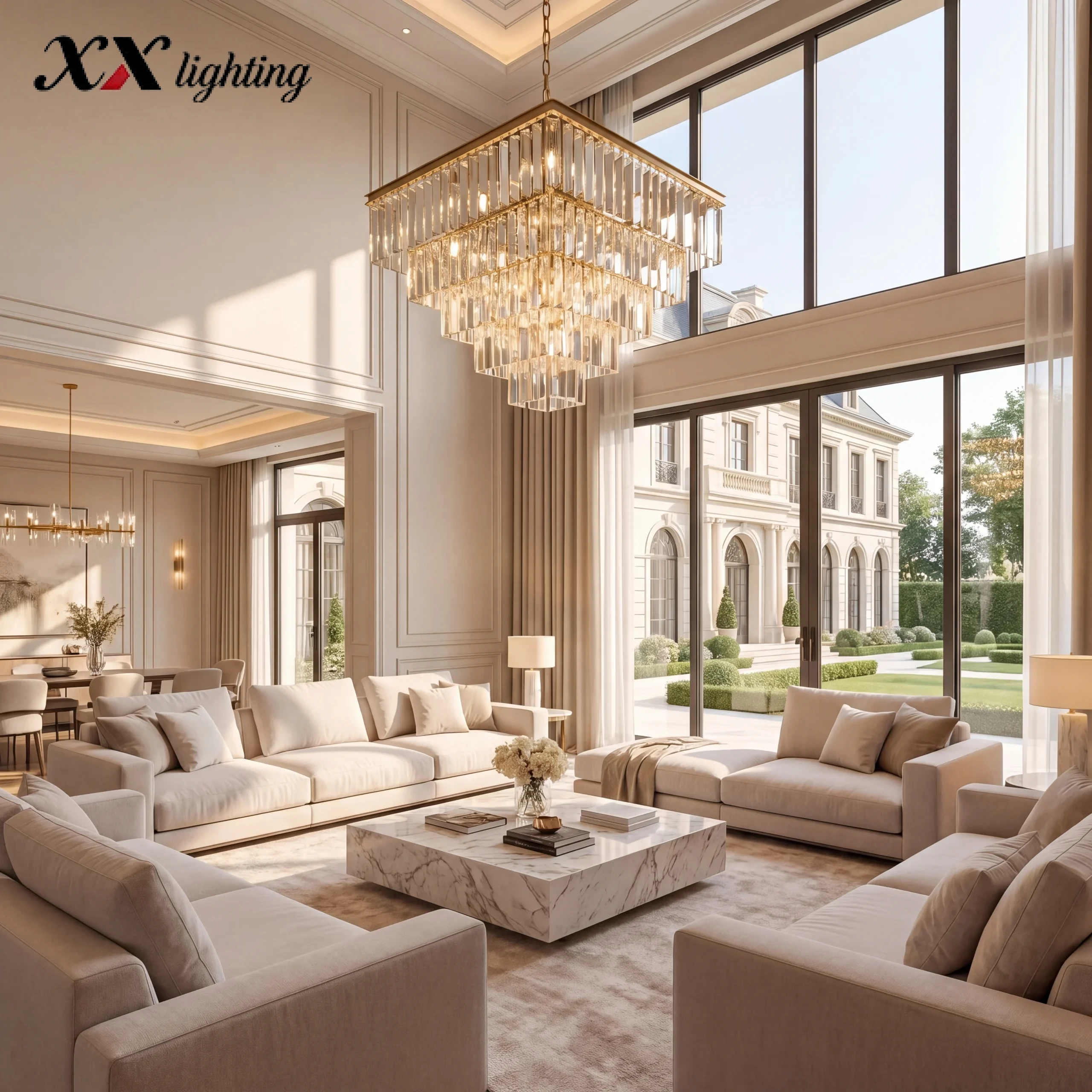 1920S Odeon Square Chandelier - 33¾″, Polished Nickel