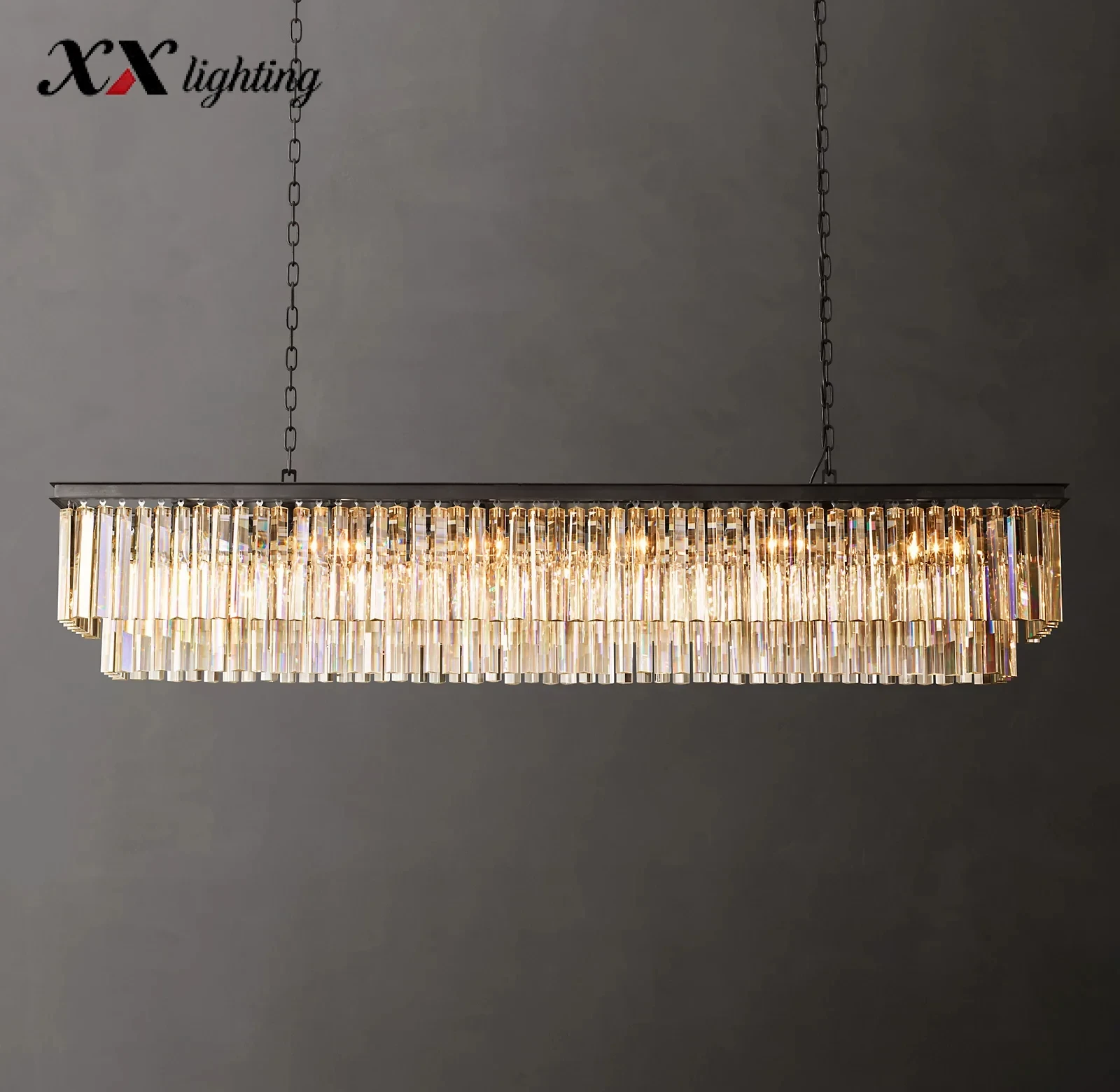 1920S Odeon Rectangular Chandelier - 72", Polished Nickel