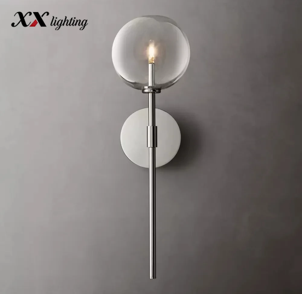 Glass Globe Sconce 6 inch - 6″, Polished Nickel