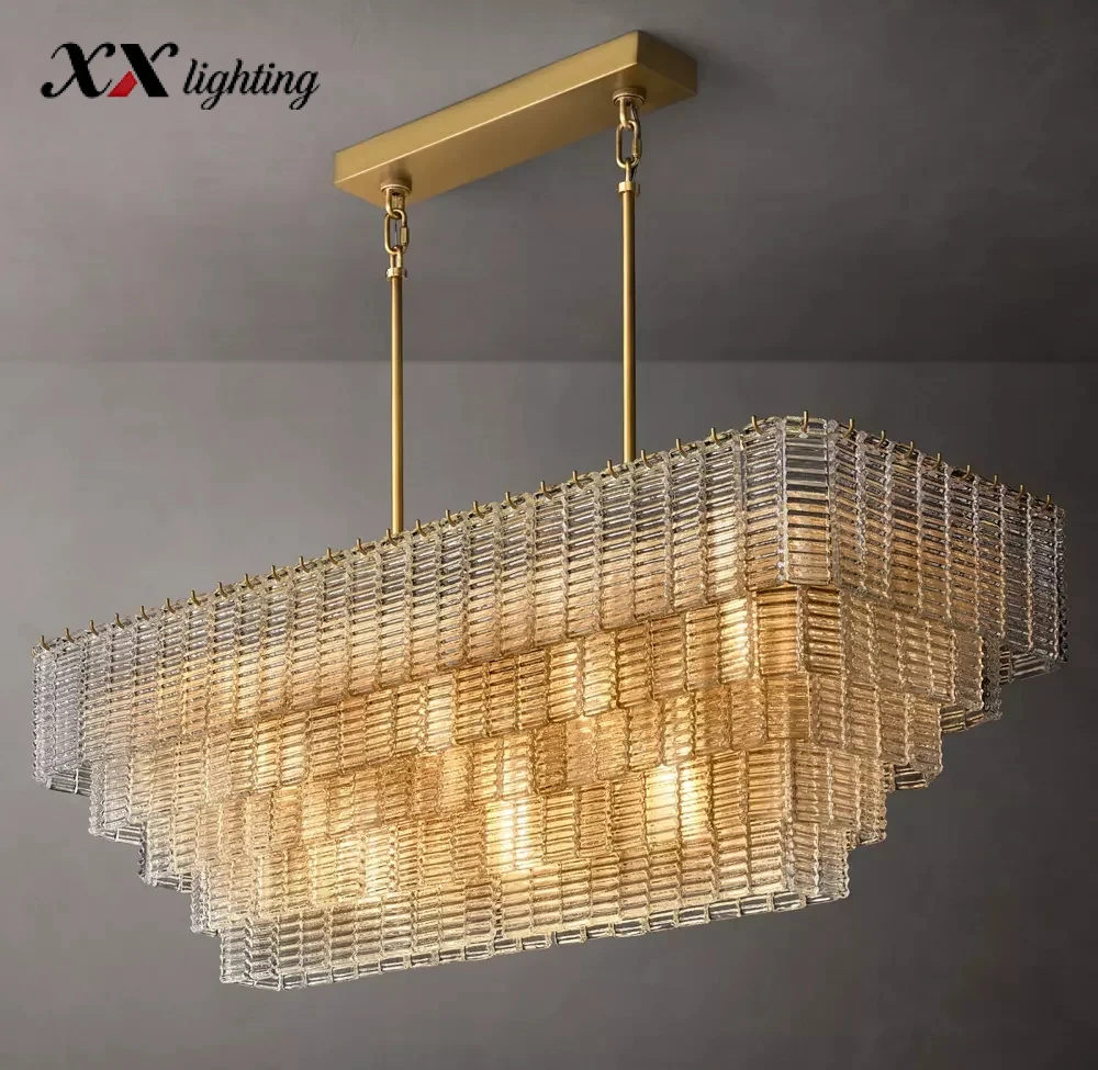 Sirene Clear Glass Rectangular Chandelier - 58½″, Polished Nickel