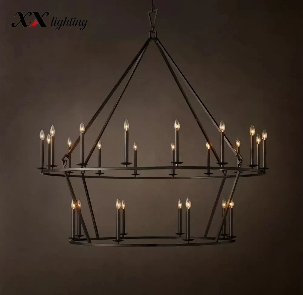 19Th C. English Openwork Two-Tier Round Chandelier 40 inch - 62", Burnished Silver Leaf
