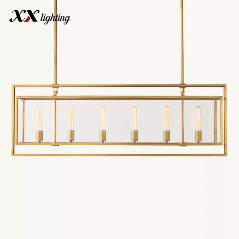 Beckman Rectangular Chandelier 54 inch - 54", Lacquered Burnished Brass