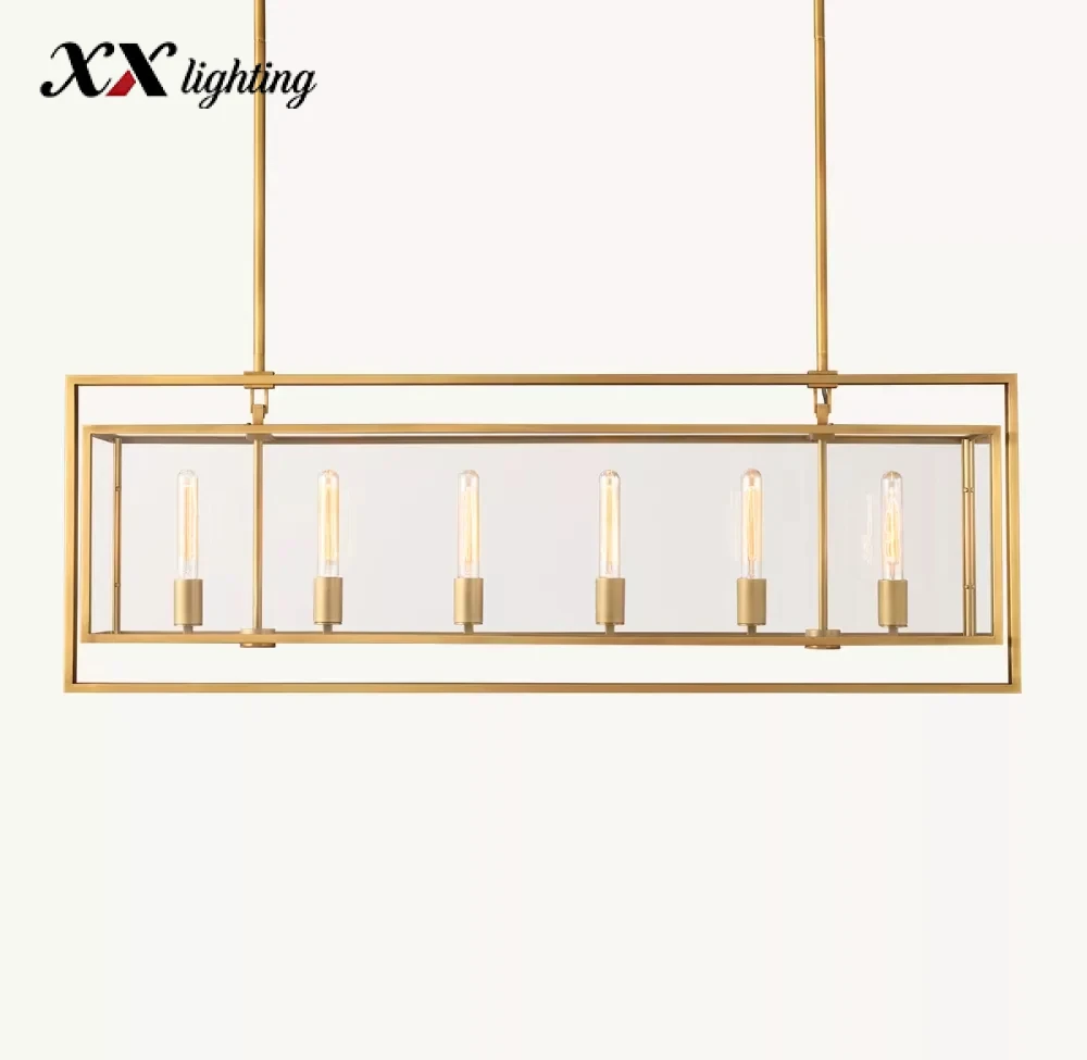 Beckman Rectangular Chandelier 54 inch - 54", Lacquered Burnished Brass