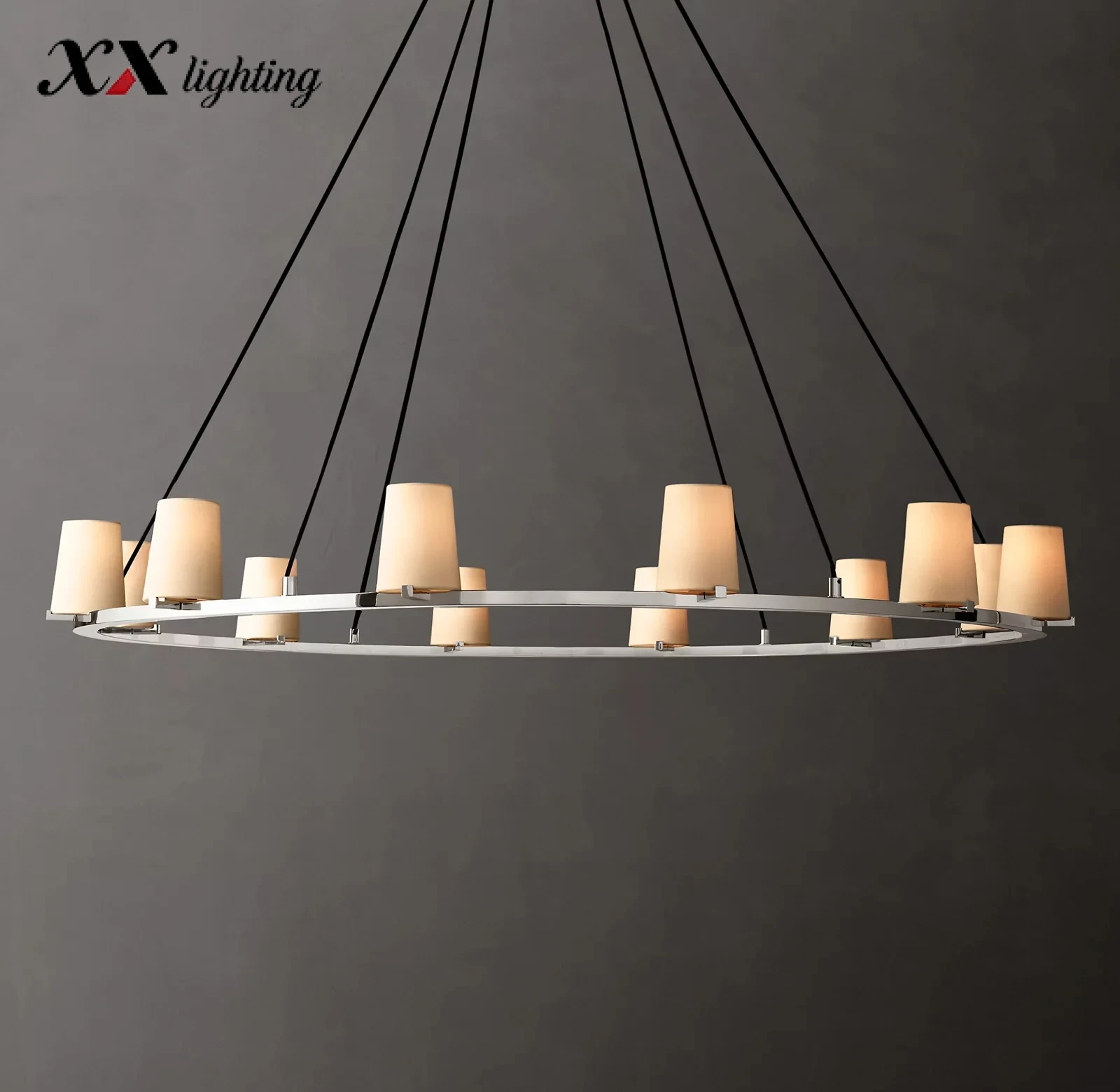 Pauillac Fabric Shade Round Chandelier 36 inch - 60", Polished Nickel