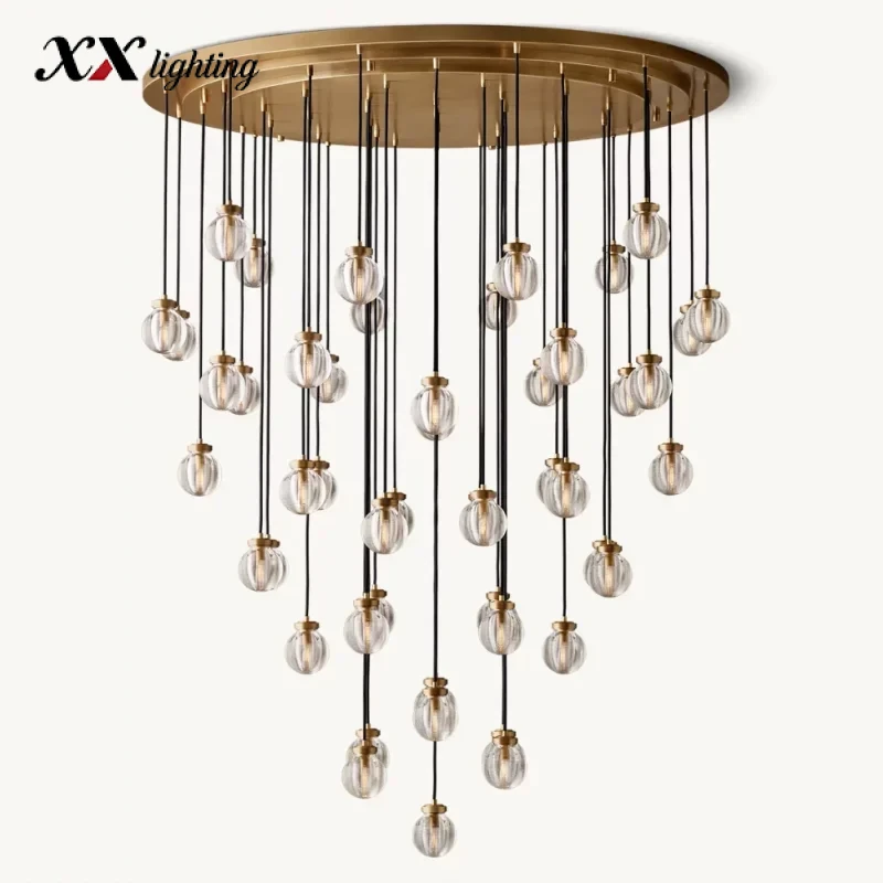 Pearl Round Chandelier 22 inch - 60″, Satin Nickel
