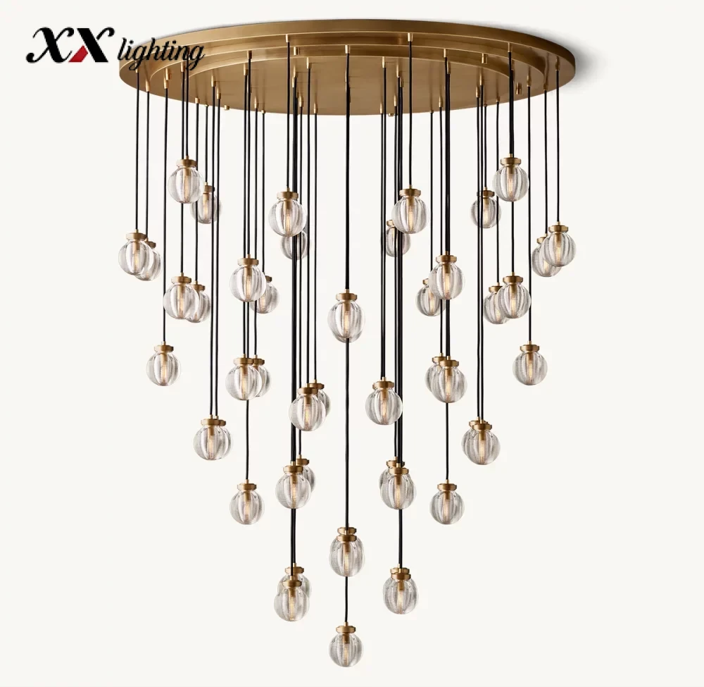 Pearl Round Chandelier 22 inch - 60″, Satin Nickel