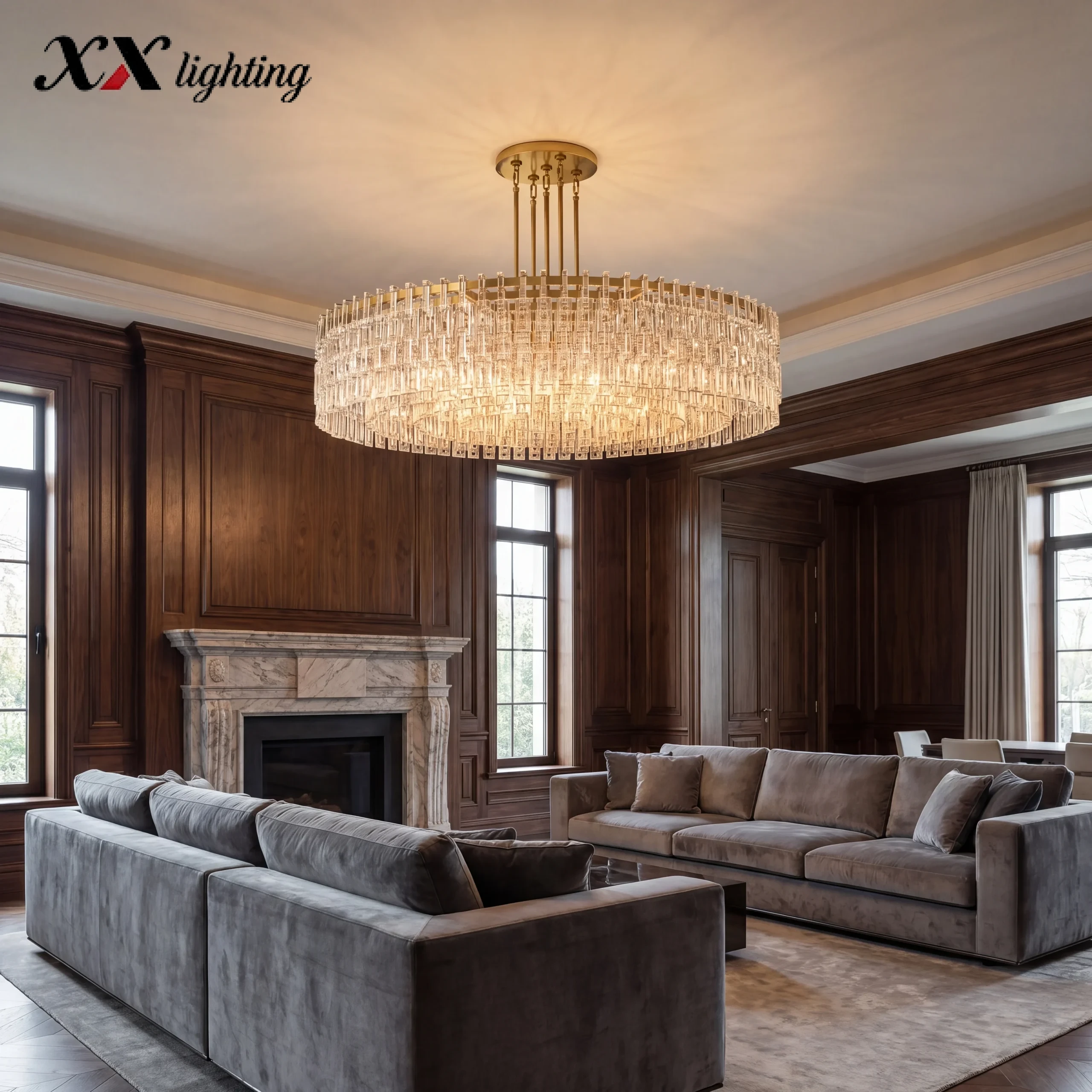 Marignan Round Chandelier 36 inch - 60″, Lacquered Burnished Brass